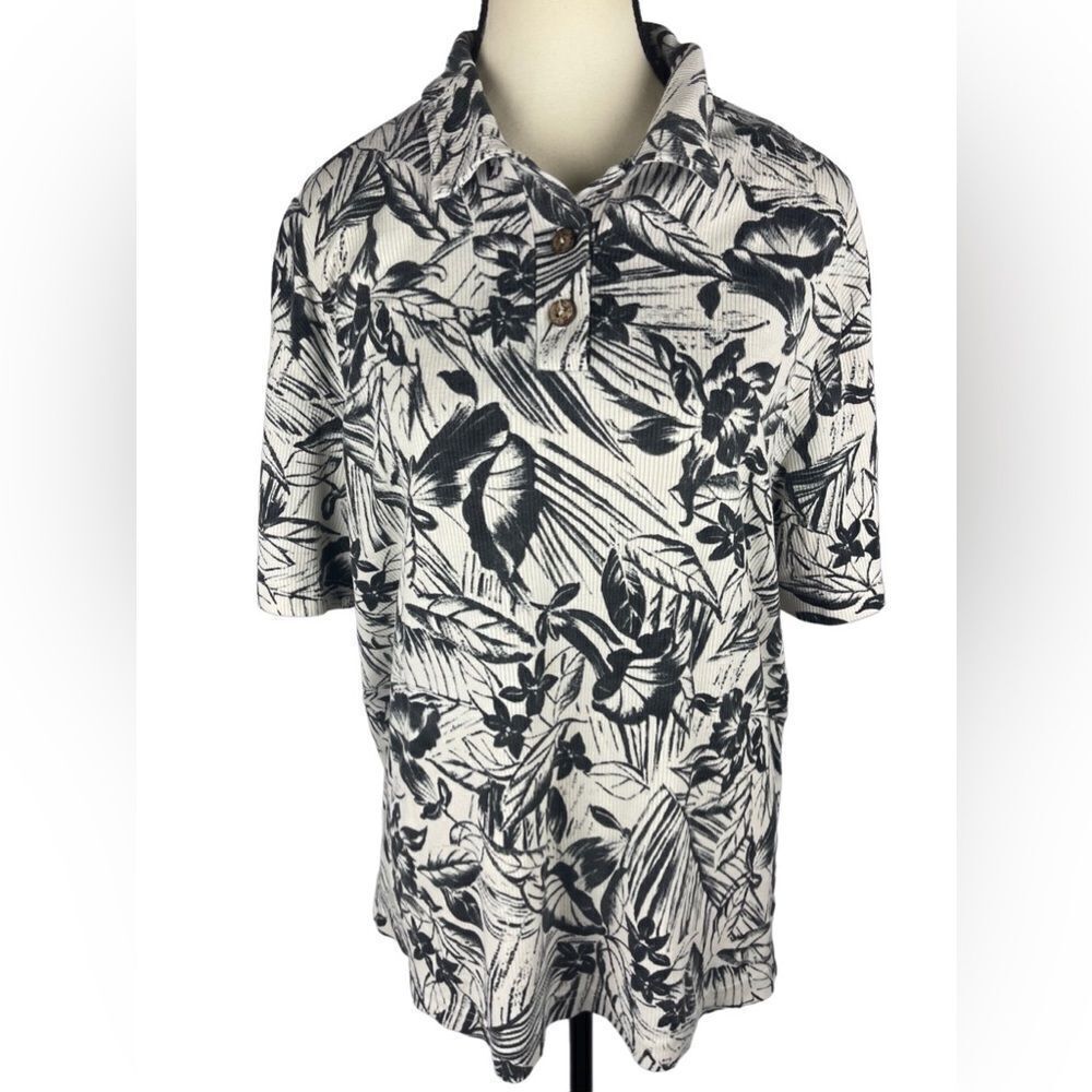 Teddi Women’s Black &‎ White Short Sleeve Cotton Blend Collared Shirt Size: XL